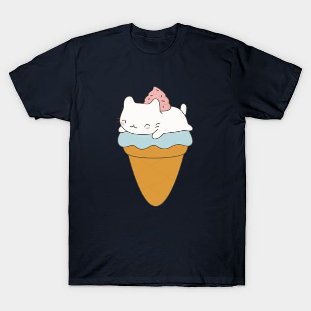 Kawaii Ice Cream Cone Cat Dessert T-Shirt T-Shirt by happinessinatee